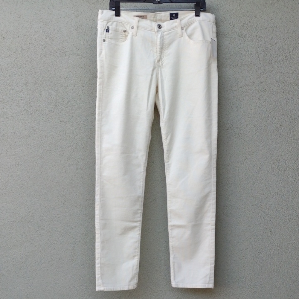 AG Adriano Goldschmeid Stevie Slim Straight Leg White Stretch Cream Corduroy 32R